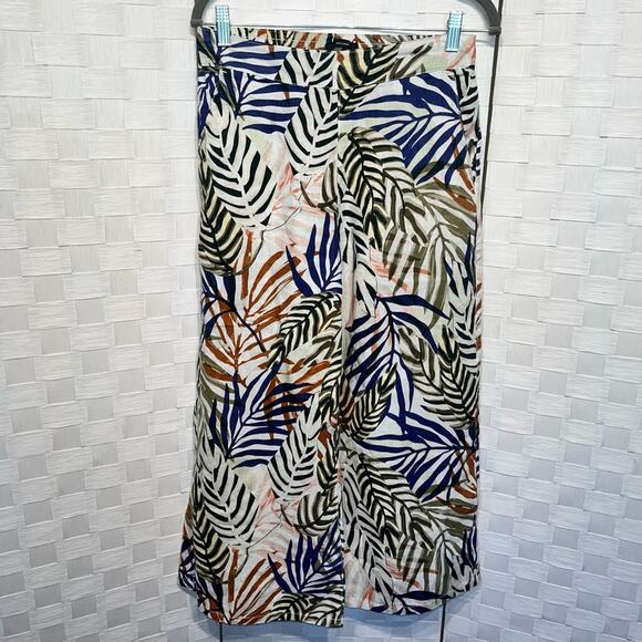 Tahari Tropical Print Wide Leg Cropped 100% Linen Pants Size Small Womens Vacay - Picture 1 of 7